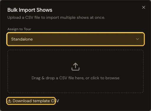 The import dialog: Assign to Tour and the drop zone