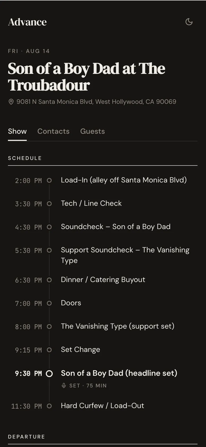 The day sheet link open on a phone, no login required