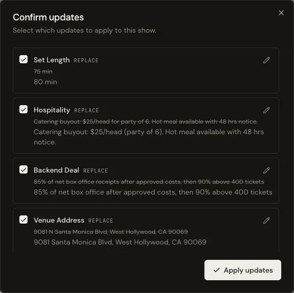 The Confirm updates diff after a reply
