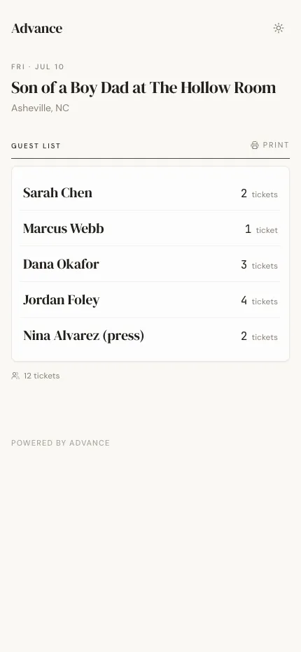 Mobile guest list for venue staff