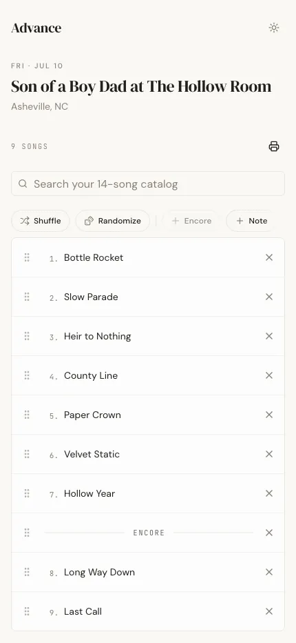 Collaborative mobile set list